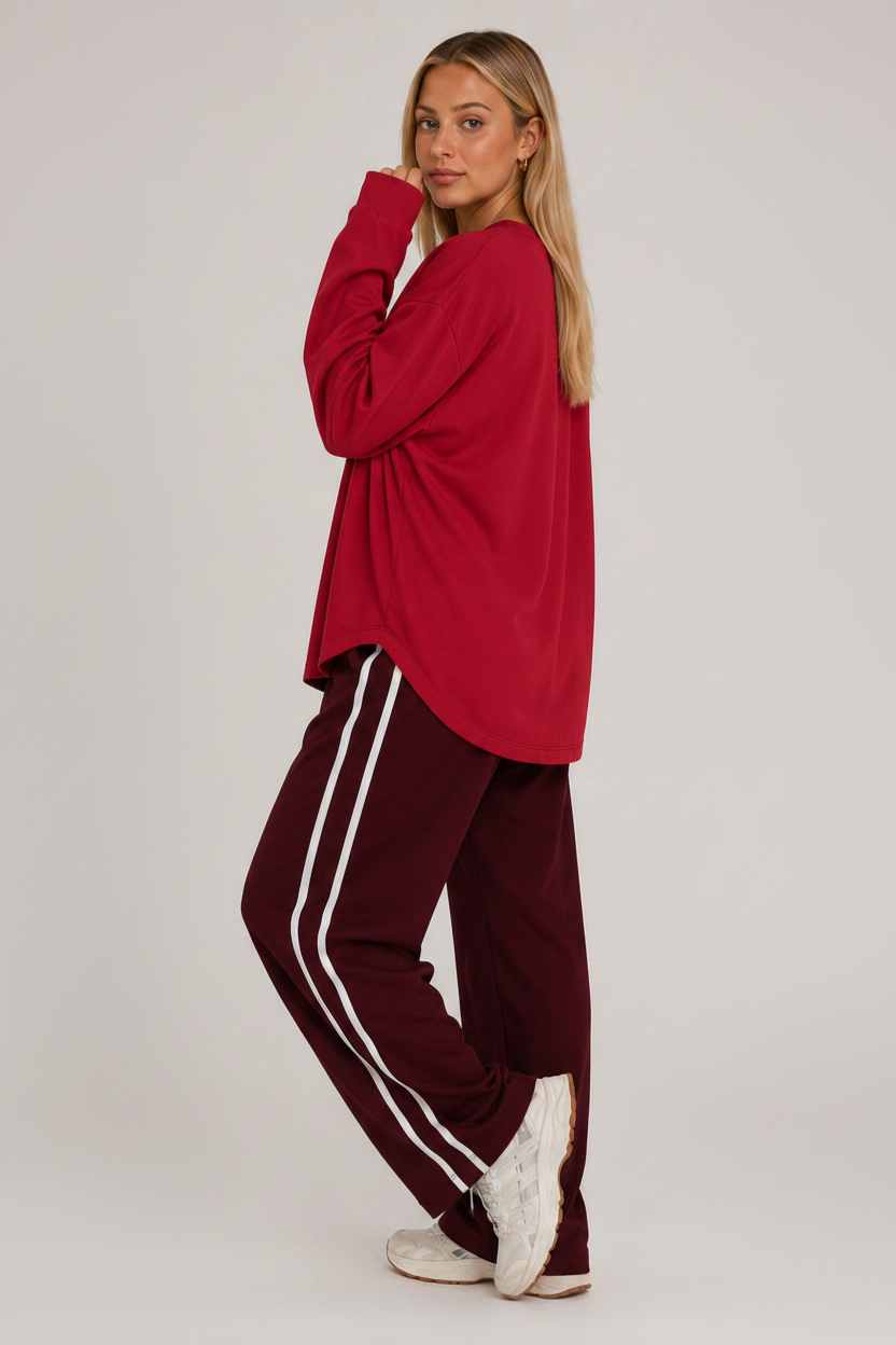 Oversized Long Sleeve Crew Top Red