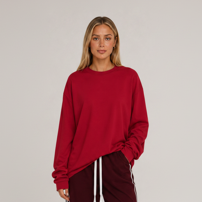 Oversized Long Sleeve Crew Top Red