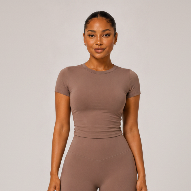 Sculpting Slim Fit Crop Tee Brown