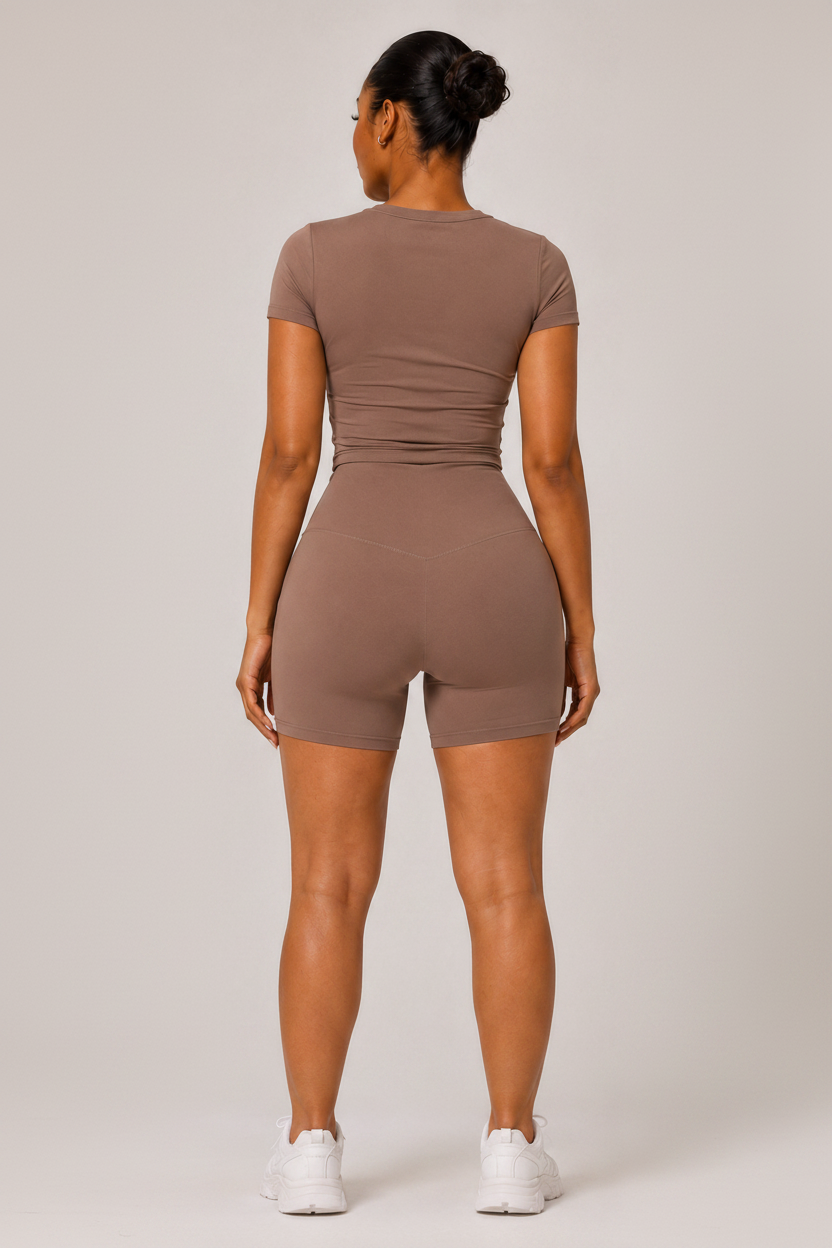 High Waist Naked-Feel Yoga Shorts Brown