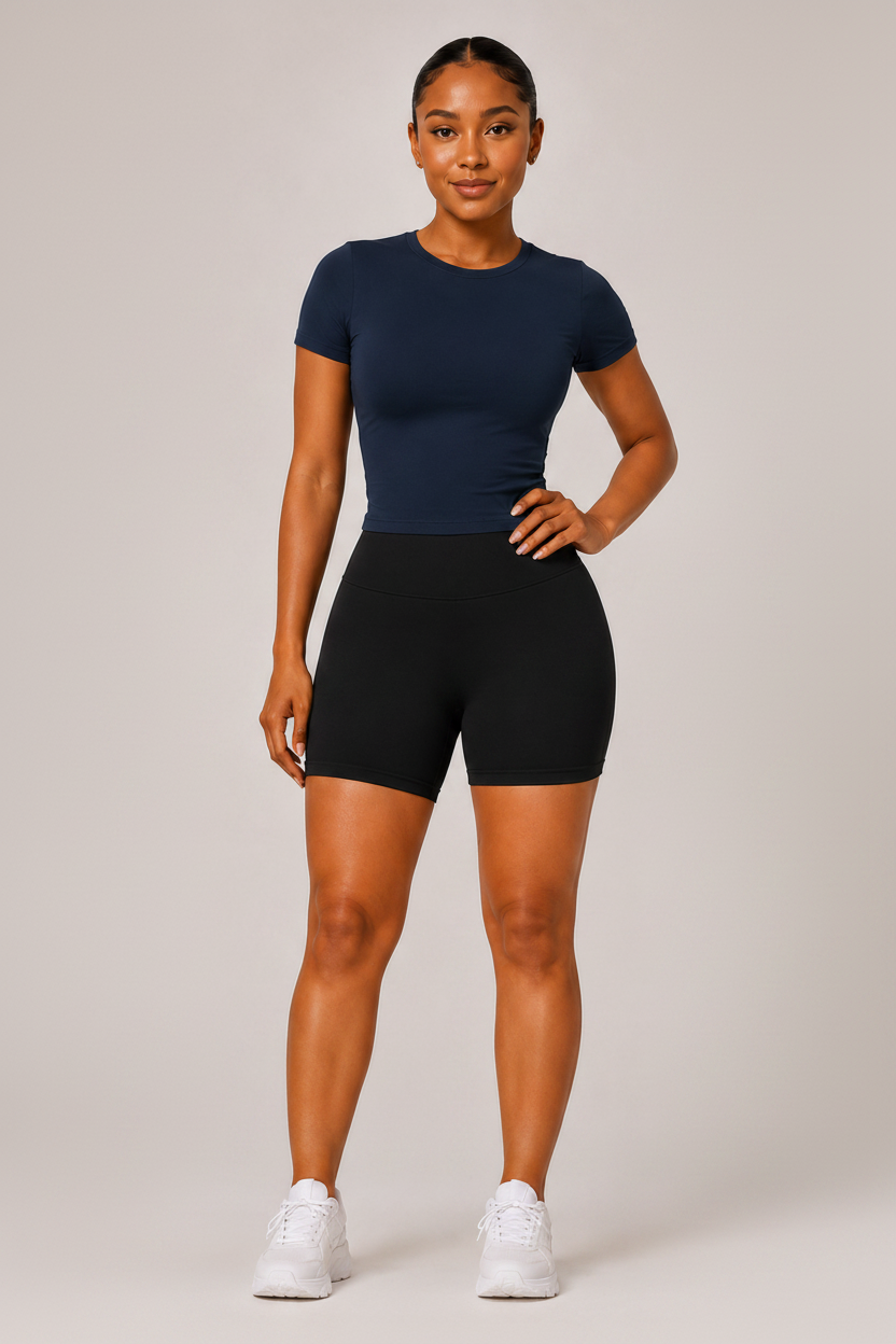 Sculpting Slim Fit Crop Tee Navy