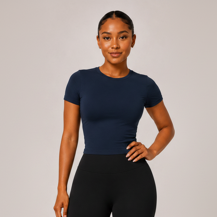 Sculpting Slim Fit Crop Tee Navy