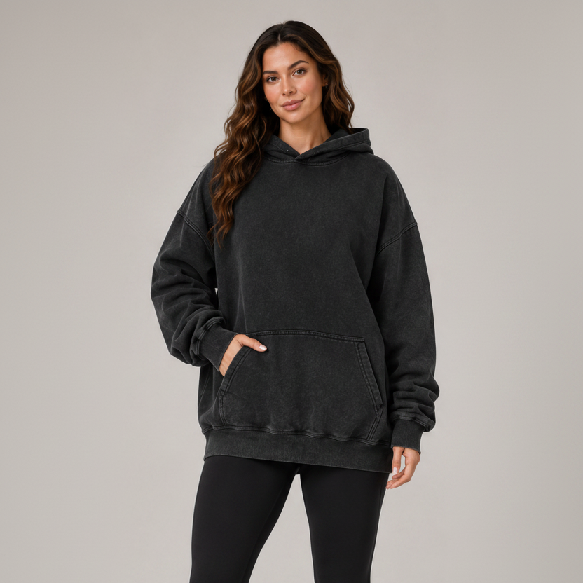 Heavyweight Washed Oversized Hoodie Black