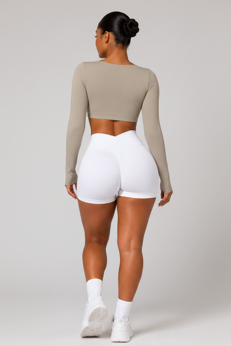 Square Neck Long Sleeve Yoga Crop Top Sage Green