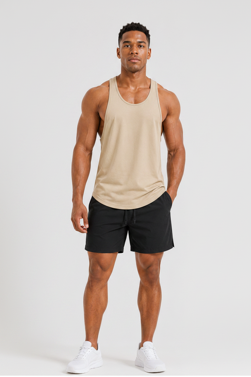Bodybuilding Loose Stringer Tank Beige