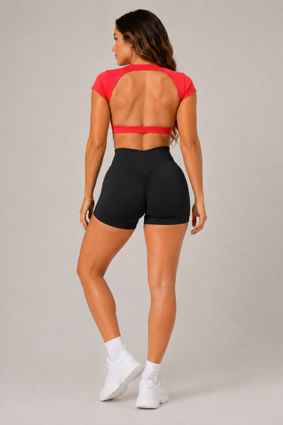 Backless Short Sleeve Crop Yoga Top Red