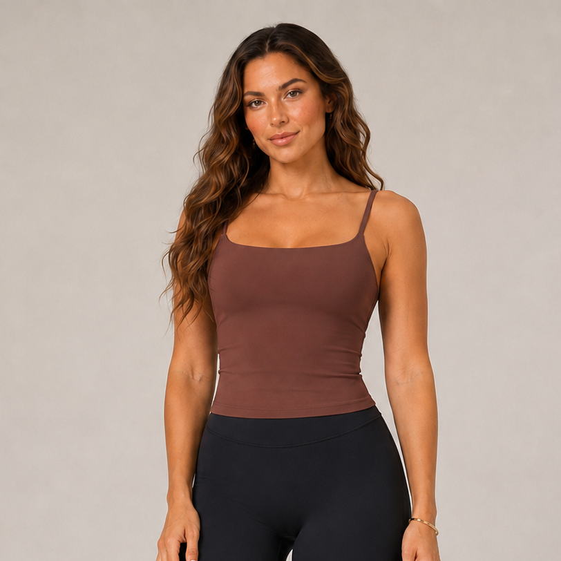 Strappy Built-In Bra Yoga Tank Brown