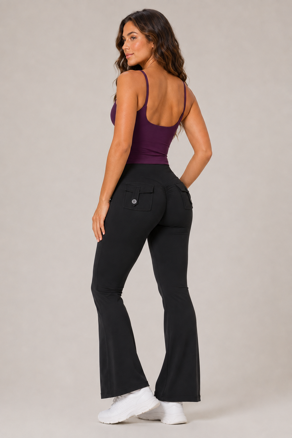 Strappy Built-In Bra Yoga Tank Eggplant