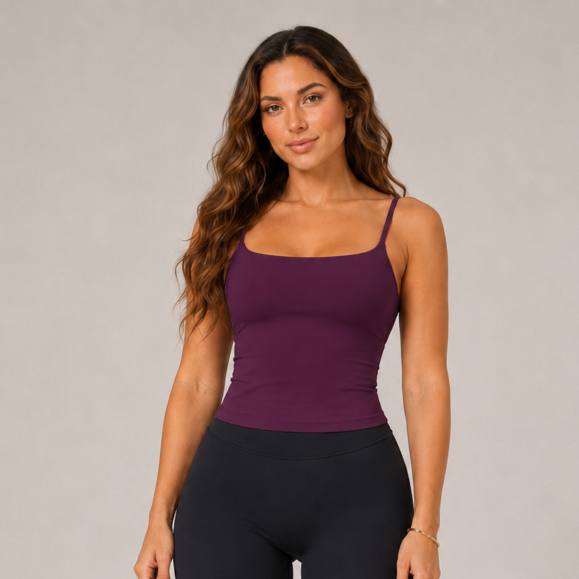 Strappy Built-In Bra Yoga Tank Eggplant