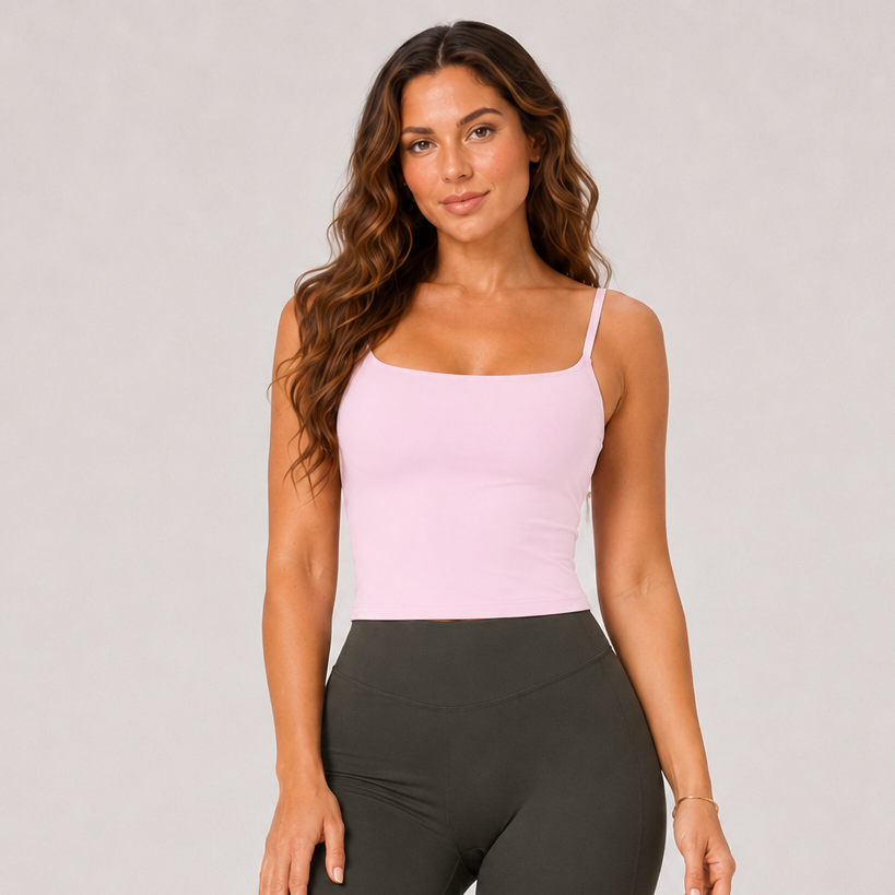 Strappy Built-In Bra Yoga Tank Pink