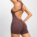 Open Back Scrunch Booty Yoga Bodysuit Coffee