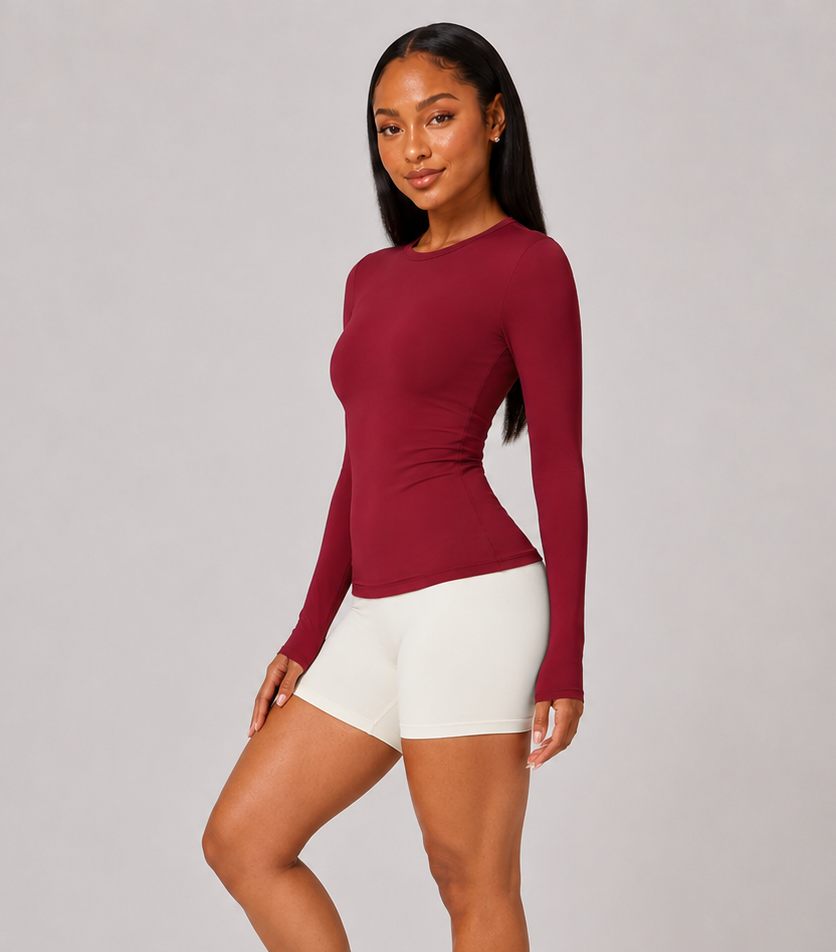 Sculpting Long Sleeve Yoga Top Burgundy