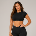 Backless Short Sleeve Crop Yoga Top Black