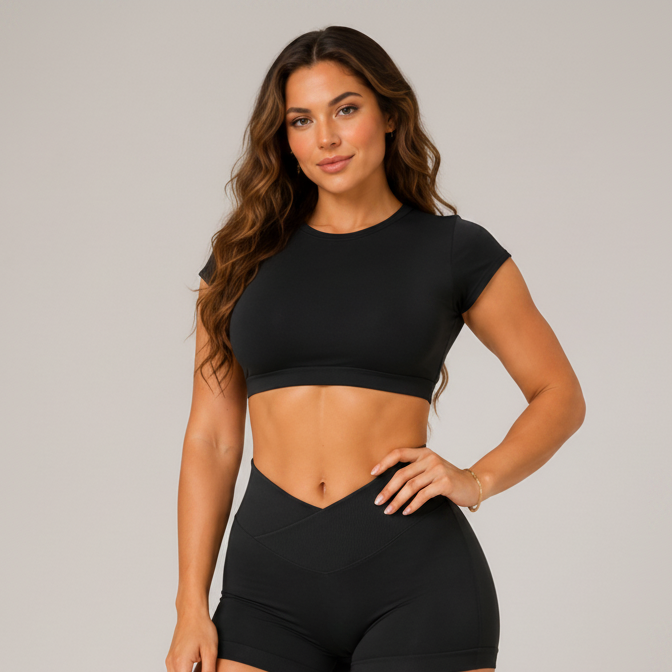 Backless Short Sleeve Crop Yoga Top Black