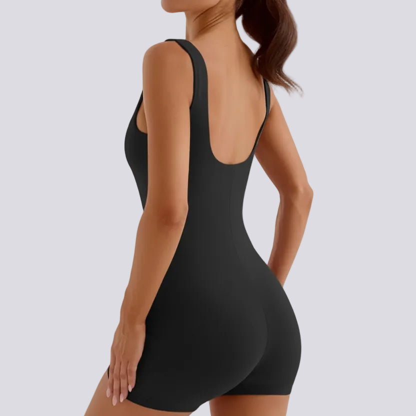 Sculpting Square Neck Short Jumpsuit Black