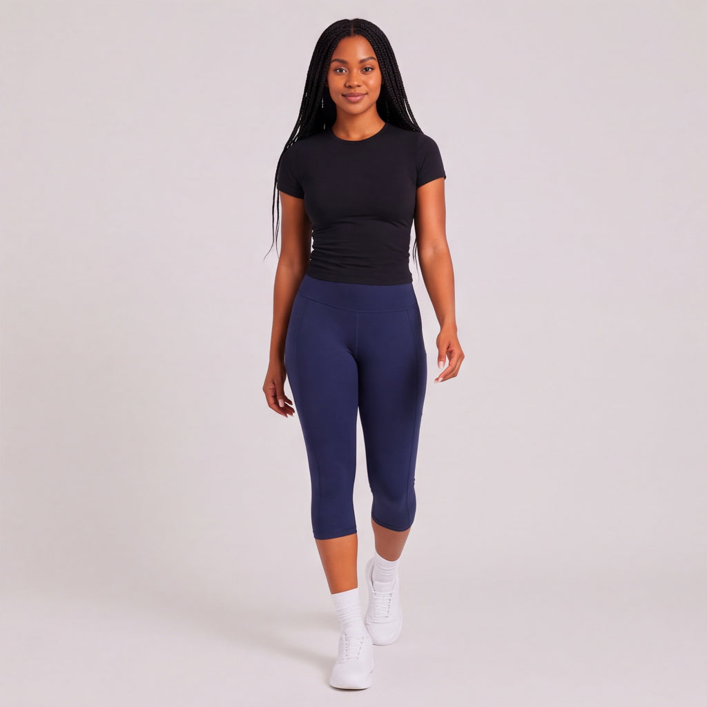 Buttery High Waist Capri Yoga Pants Navy