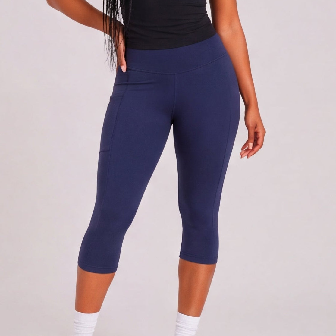 Buttery High Waist Capri Yoga Pants Navy
