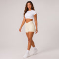 High Waist V-Cross Scrunch Booty Shorts Beige
