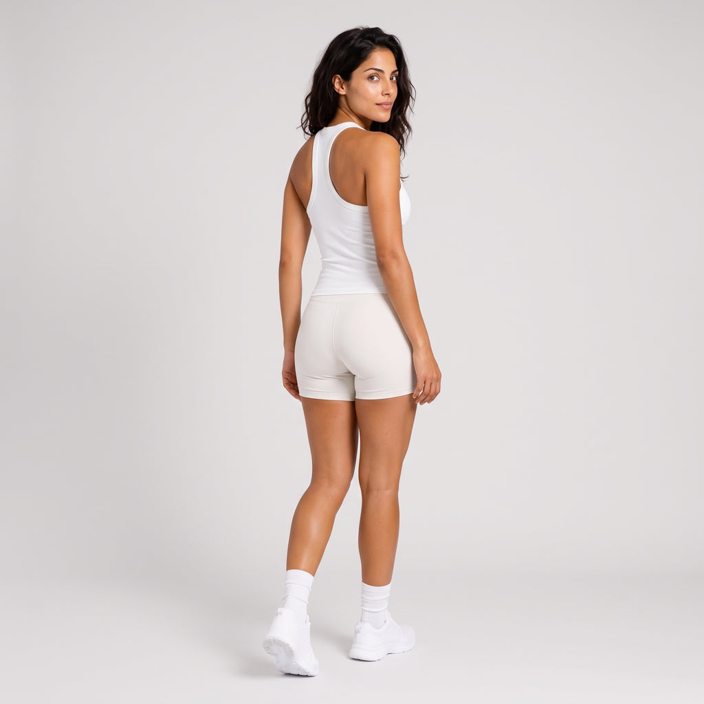 Ribbed V-Neck Fitted Tank White