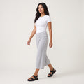 Fold-Over Wide Leg Gaucho Pants Pastel Light Grey