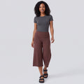 Fold-Over Wide Leg Gaucho Pants Pastel Coffee