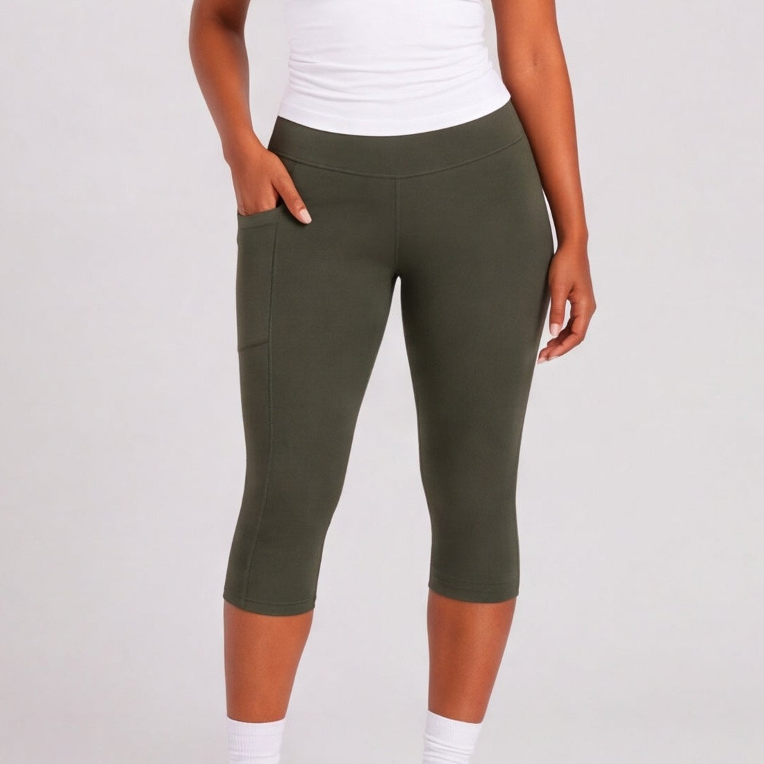 Buttery High Waist Capri Yoga Pants Green