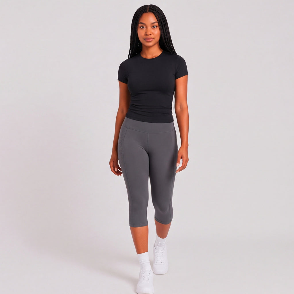 Buttery High Waist Capri Yoga Pants Grey