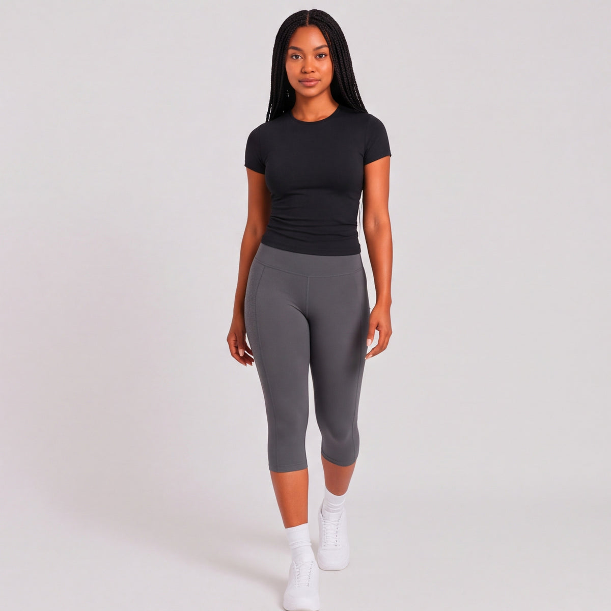 Buttery High Waist Capri Yoga Pants Grey
