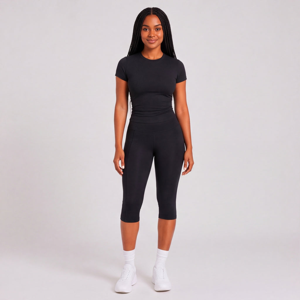 Buttery High Waist Capri Yoga Pants Black