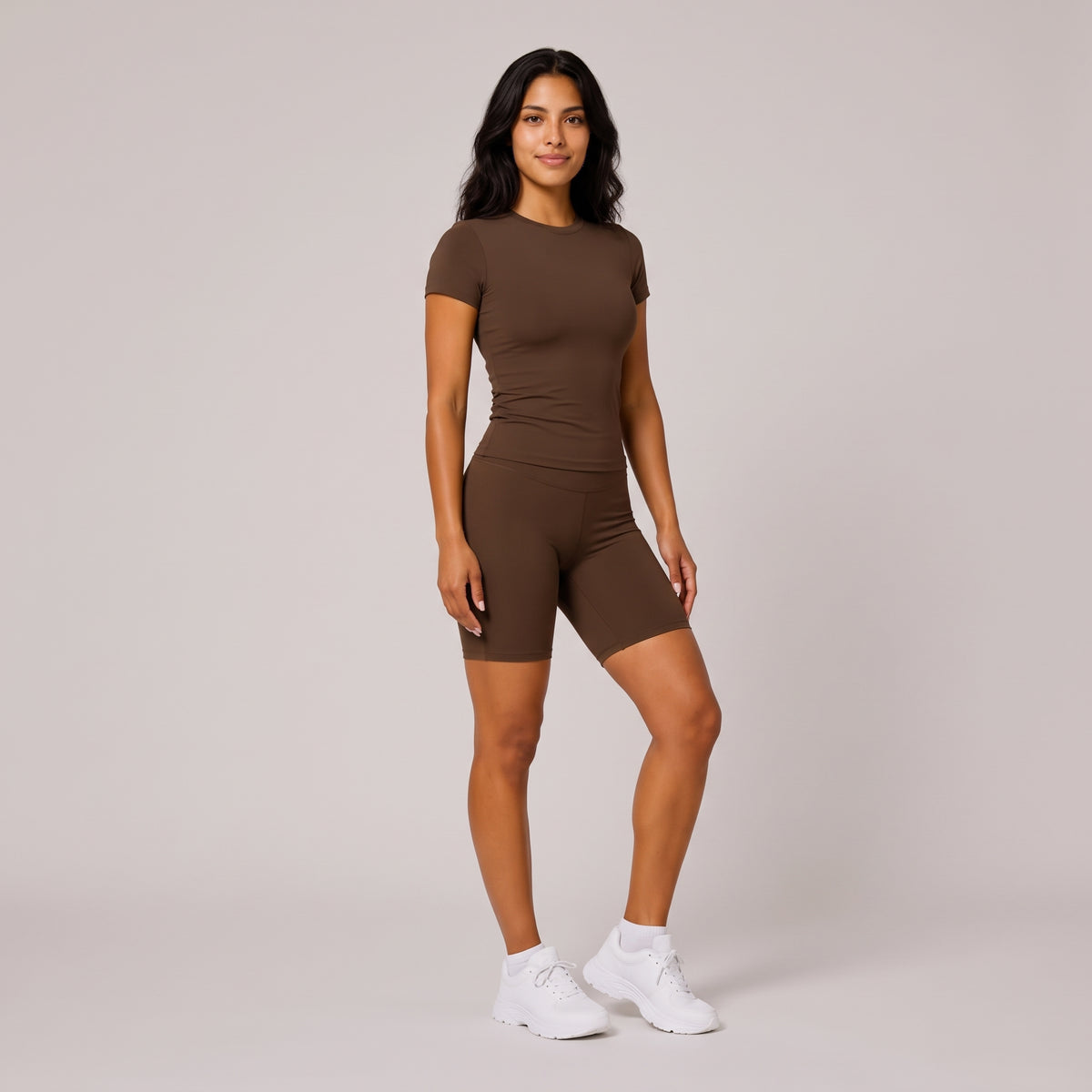2-Piece Fitted Tee & Short Set Brown