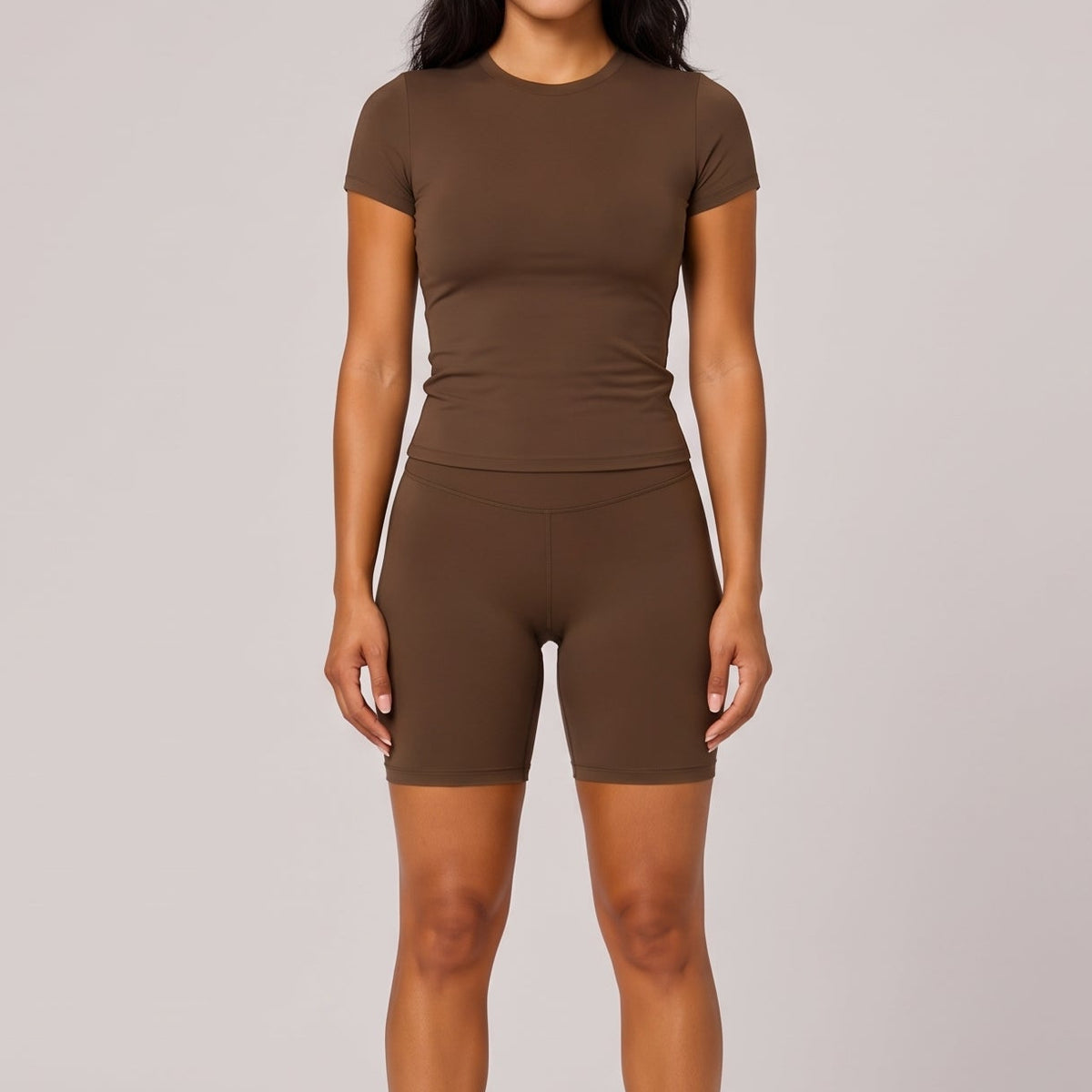 2-Piece Fitted Tee & Short Set Brown