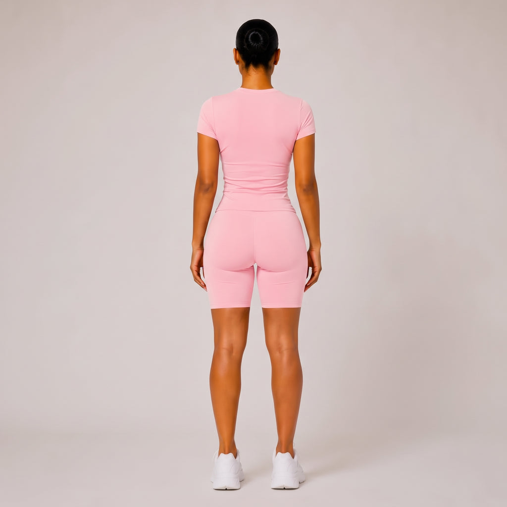2-Piece Fitted Tee & Short Set Pink