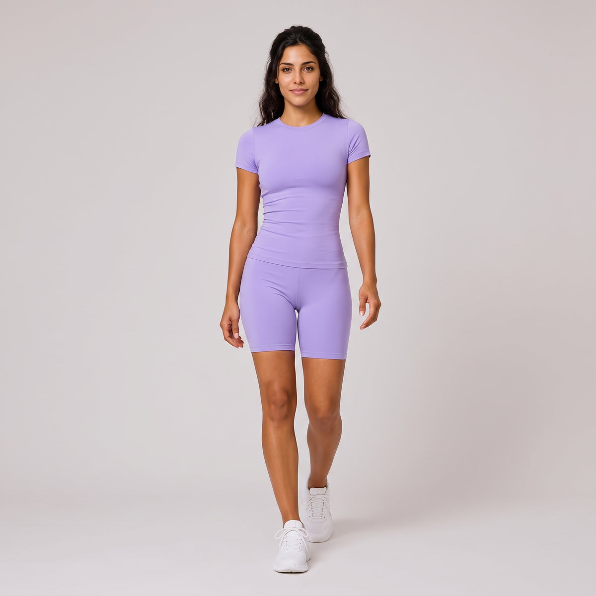 2-Piece Fitted Tee & Short Set Lilac Purple