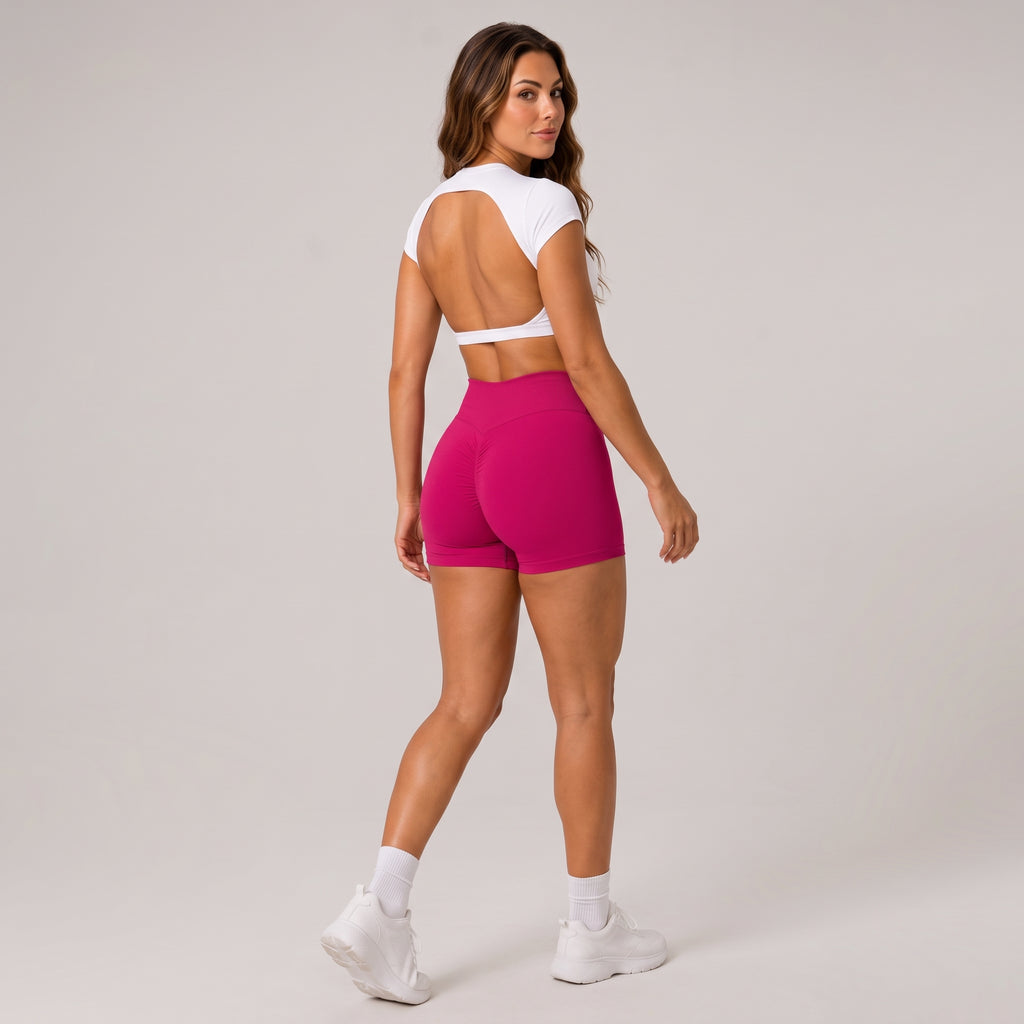 High Waist V-Cross Scrunch Booty Wine Red