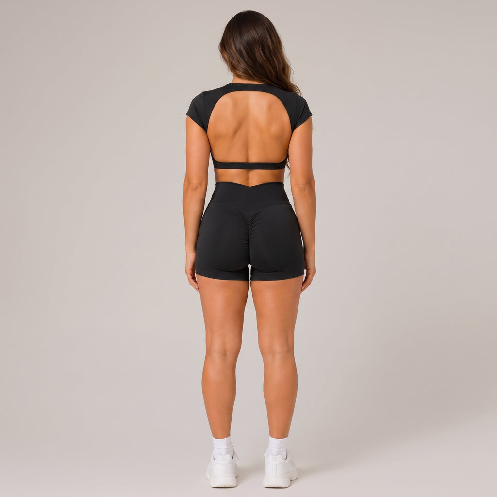 High Waist V-Cross Scrunch Booty Black