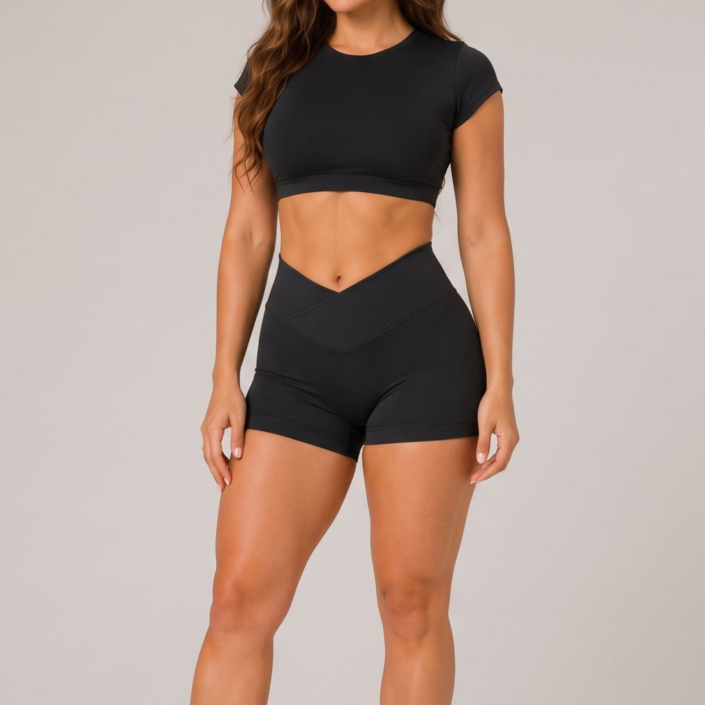High Waist V-Cross Scrunch Booty Black