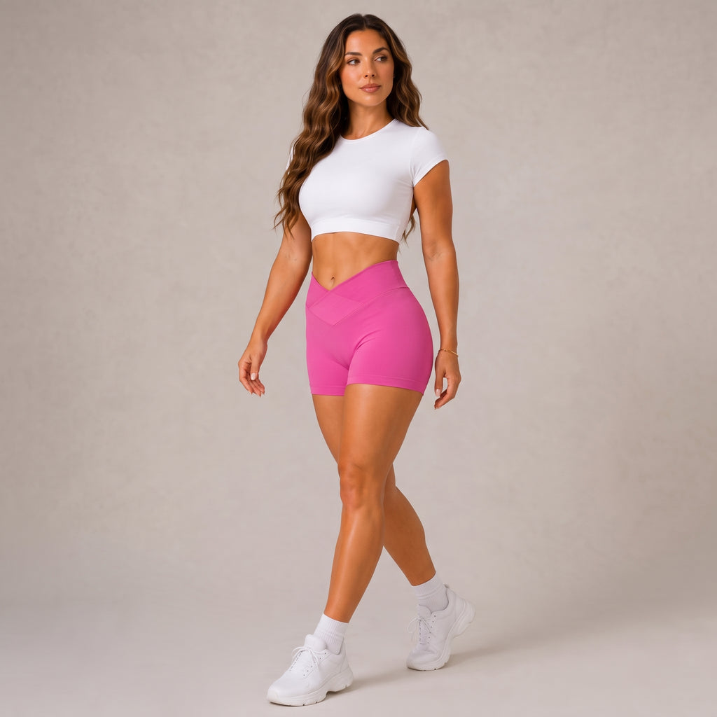 High Waist V-Cross Scrunch Booty Pink