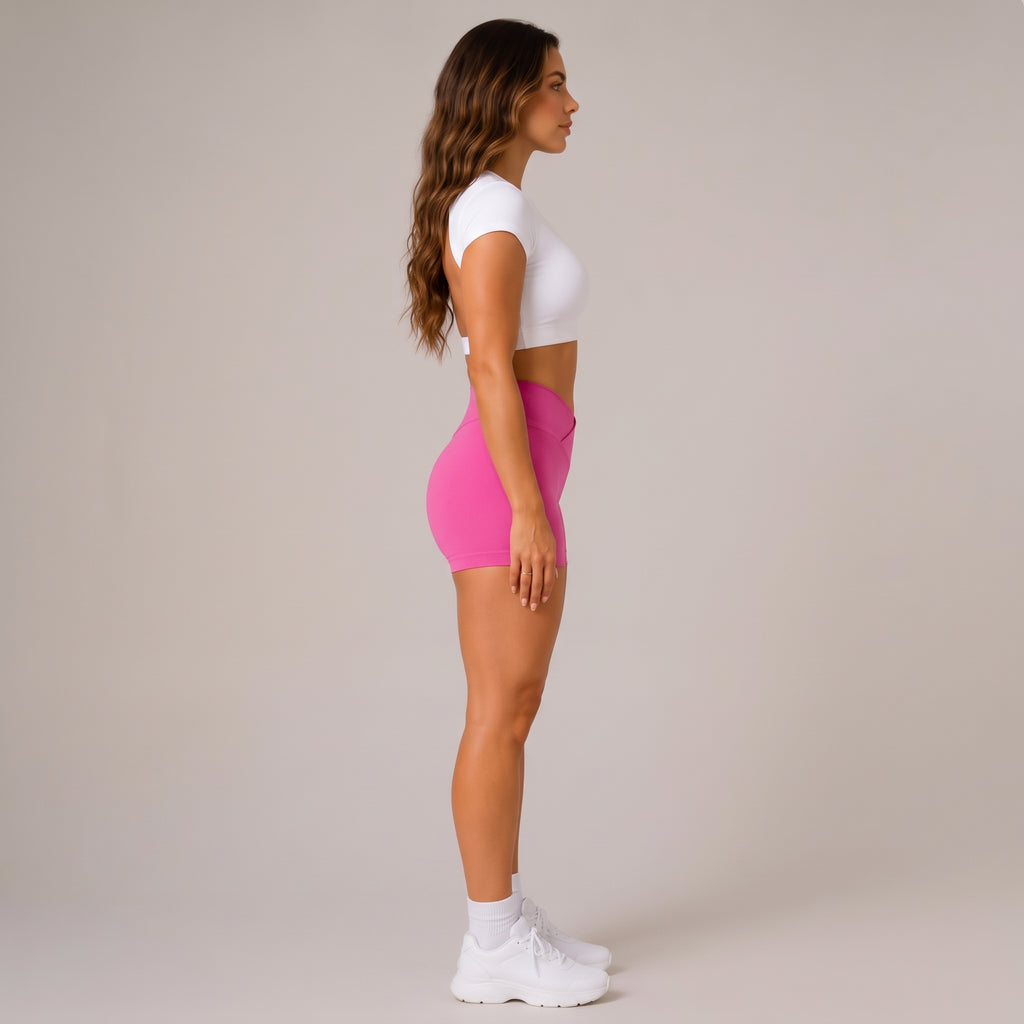 High Waist V-Cross Scrunch Booty Pink