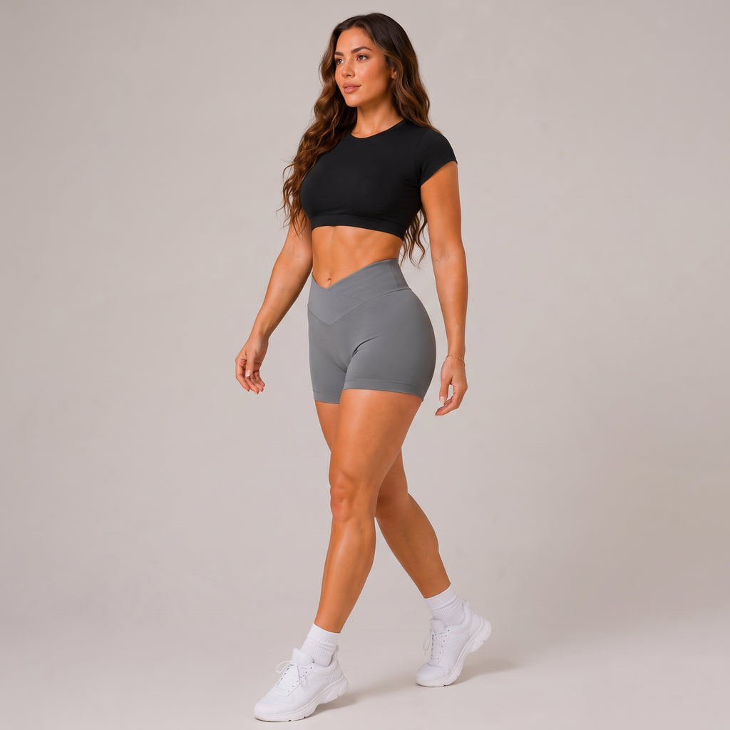 High Waist V-Cross Scrunch Booty Grey