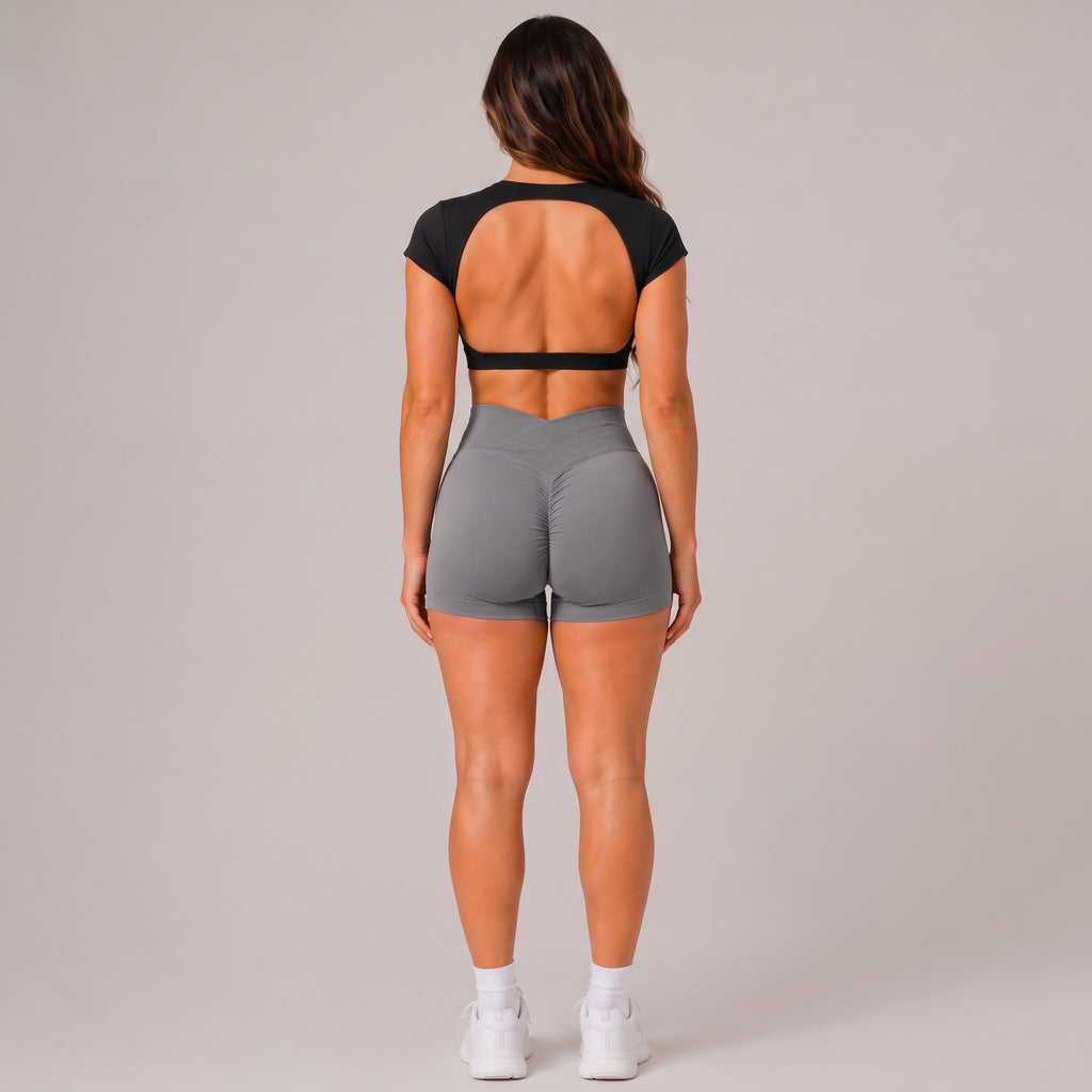 High Waist V-Cross Scrunch Booty Grey