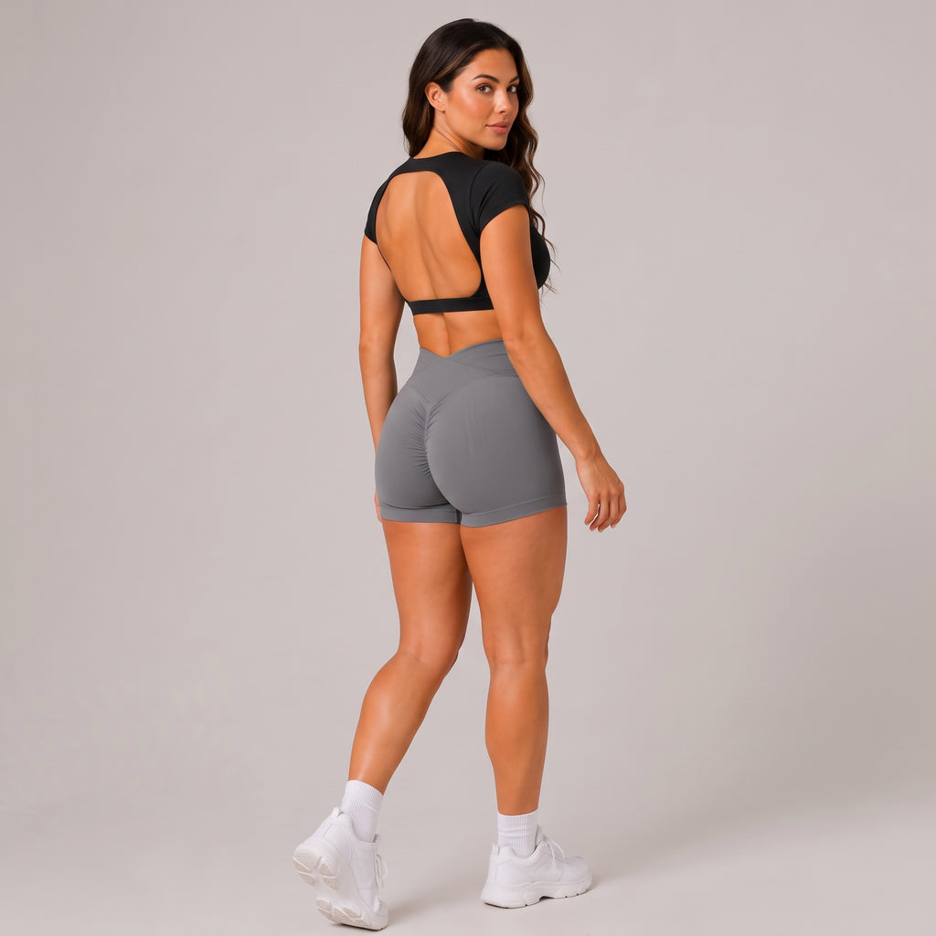 High Waist V-Cross Scrunch Booty Grey