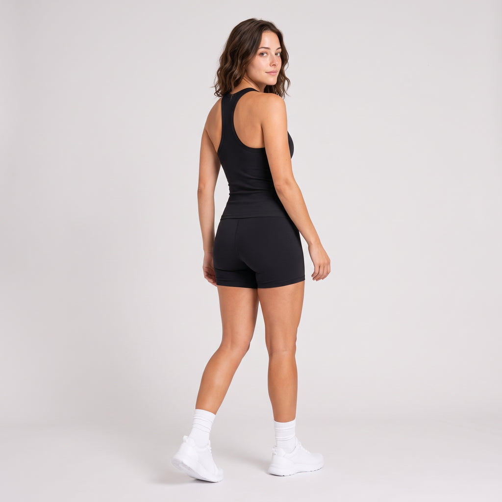 Ribbed V-Neck Fitted Tank Black