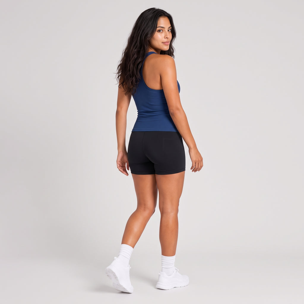 Ribbed V-Neck Fitted Tank Navy