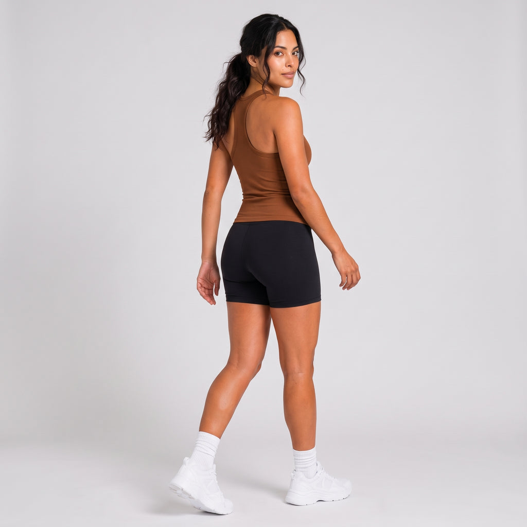Ribbed V-Neck Fitted Tank Brown