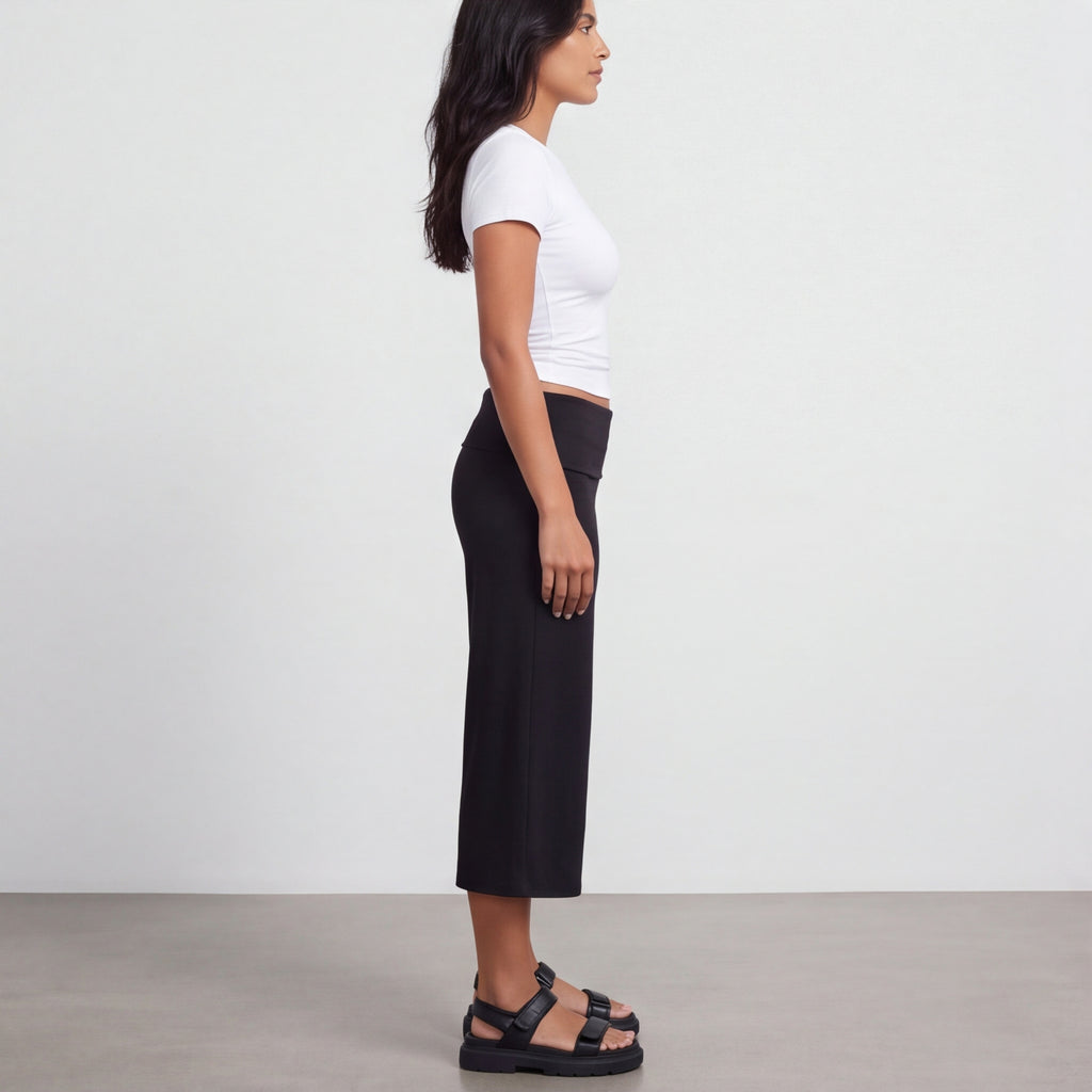 Fold-Over Wide Leg Gaucho Pants Pastel Black
