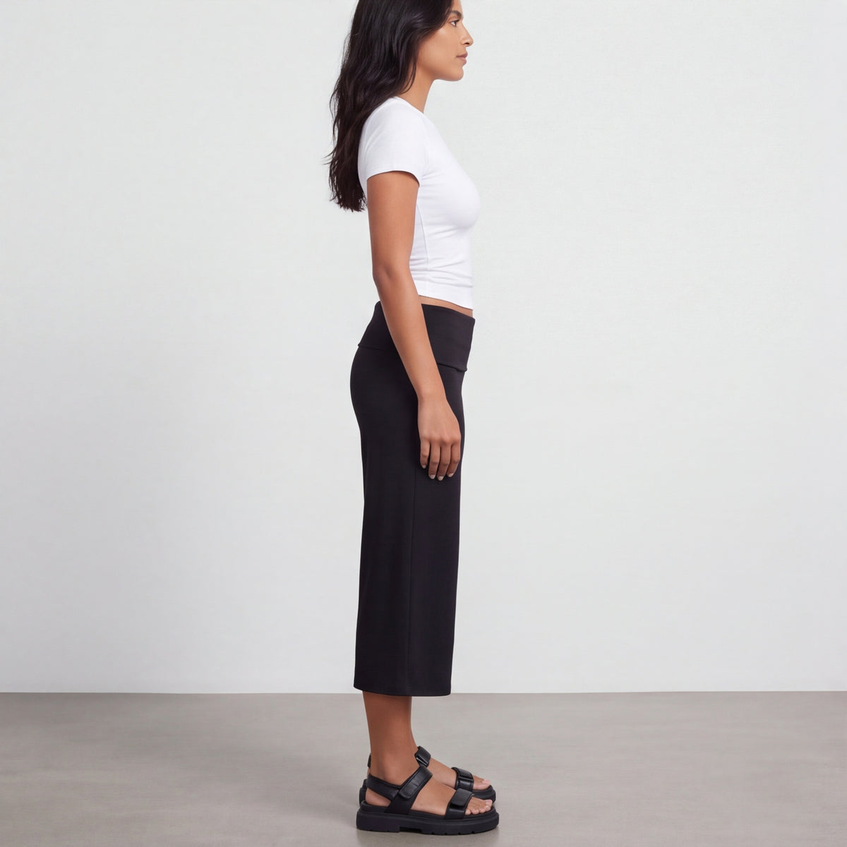 Fold-Over Wide Leg Gaucho Pants Pastel Black