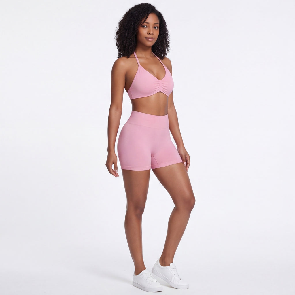 Women's Halter Bra & Shorts Training Set Pink