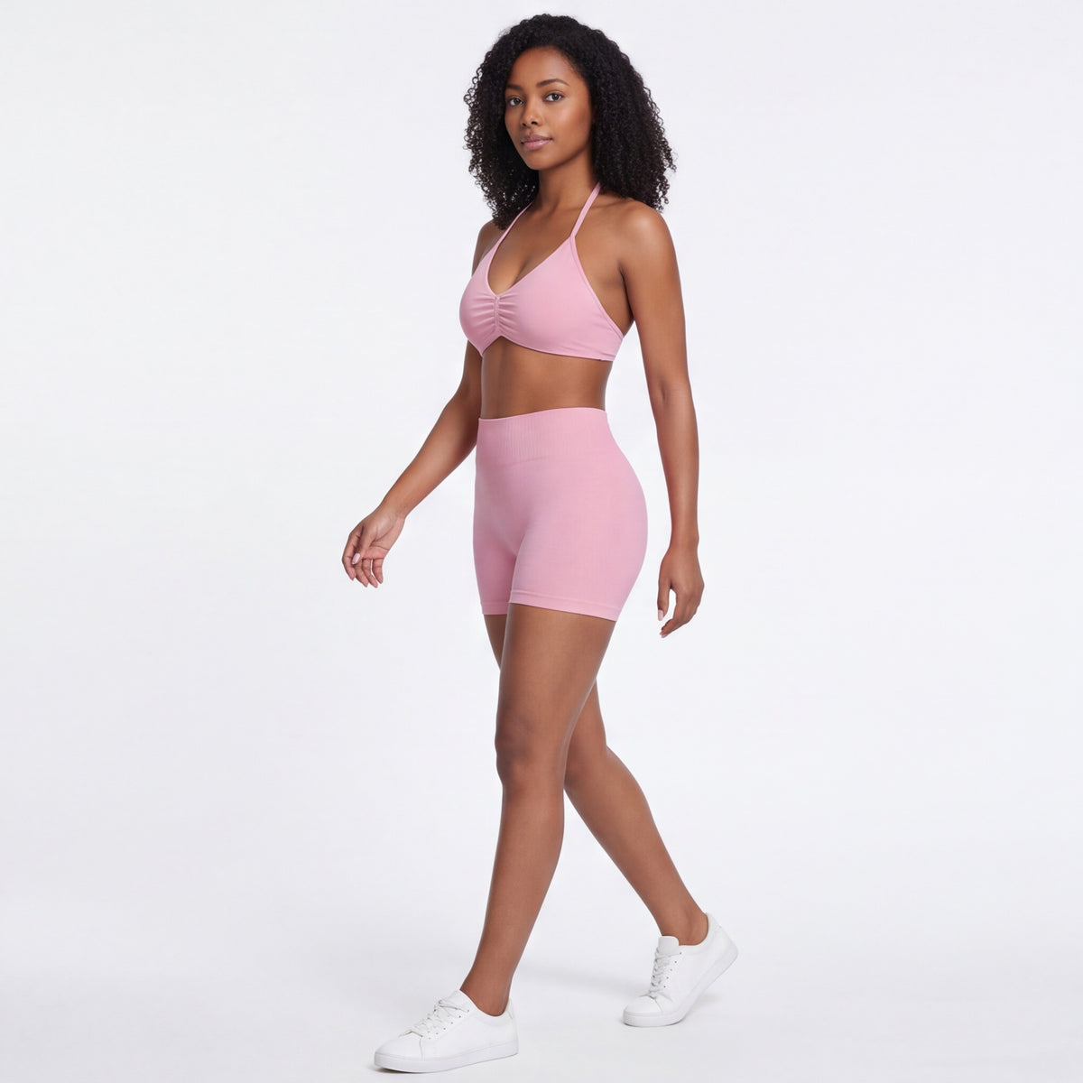 Women's Halter Bra & Shorts Training Set Pink