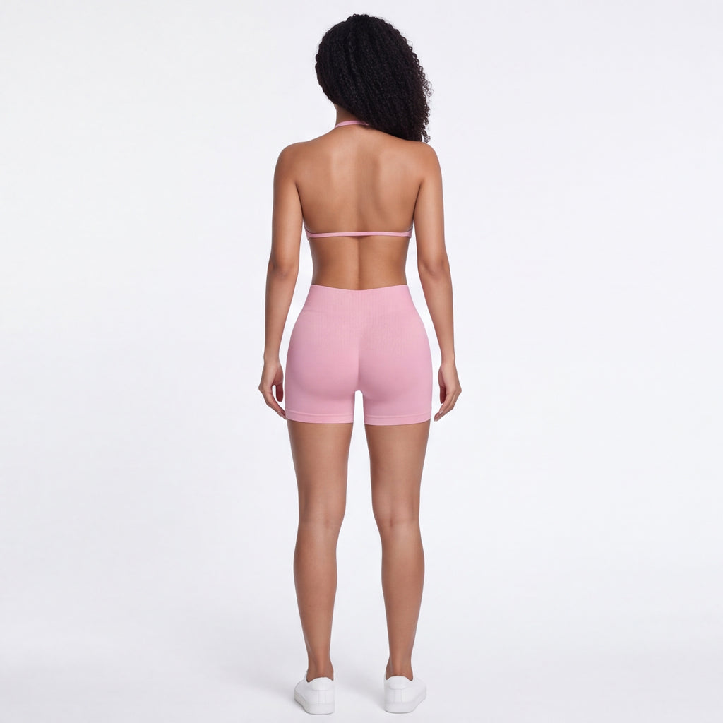 Women's Halter Bra & Shorts Training Set Pink