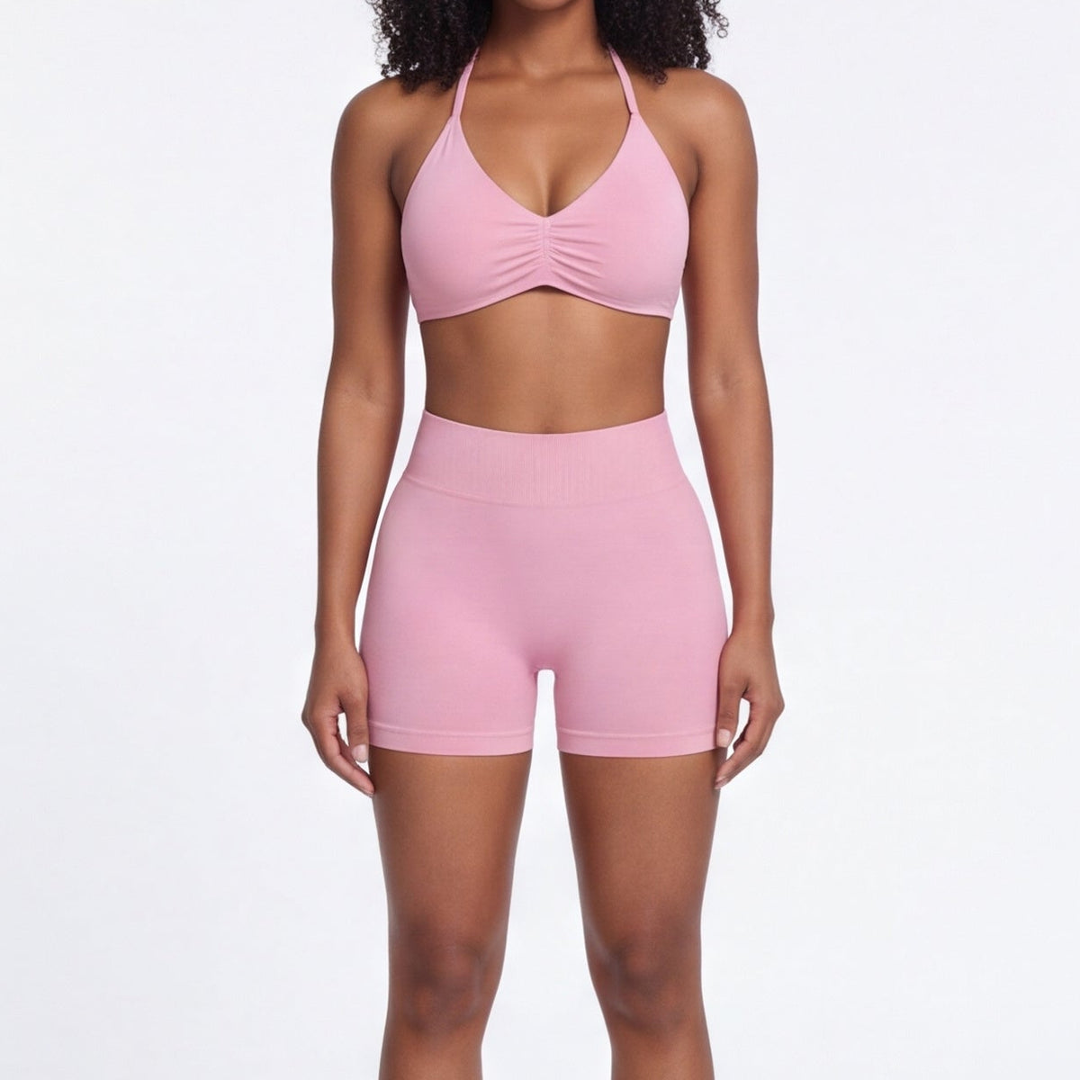 Women's Halter Bra & Shorts Training Set Pink